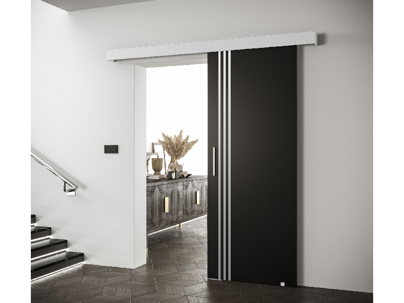 Posuvné dveře 90 cm Sharlene VI (černá matná + bílá matná + stříbrná)