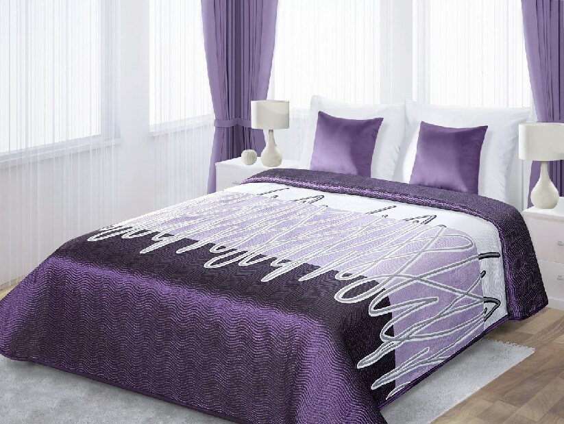 Přehoz na postel 210x170cm Tamara (bílá + fialová) *výprodej