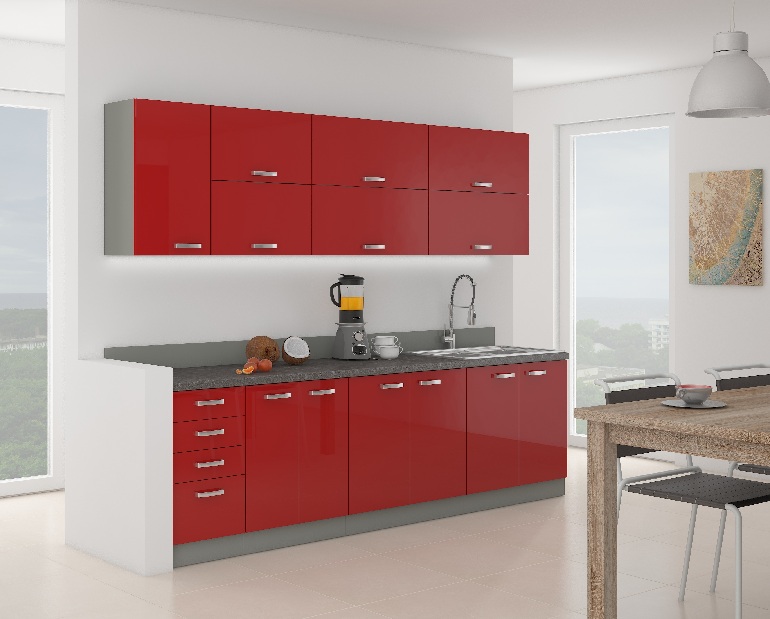 Kuchyně Roslyn 260 cm (šedá + červená) *výprodej