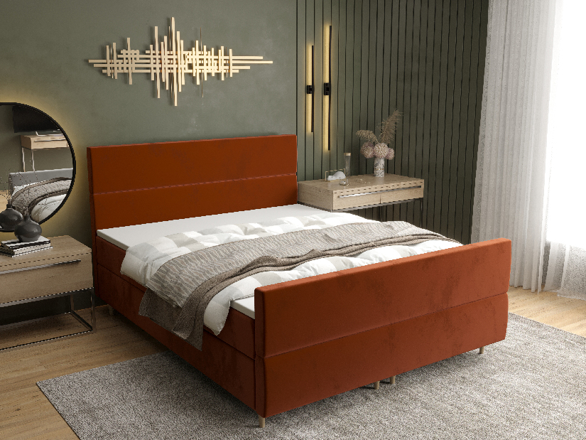 Manželská postel Boxspring 140 cm Flu plus (hnědooranžová) (s matrací a úložným prostorem)