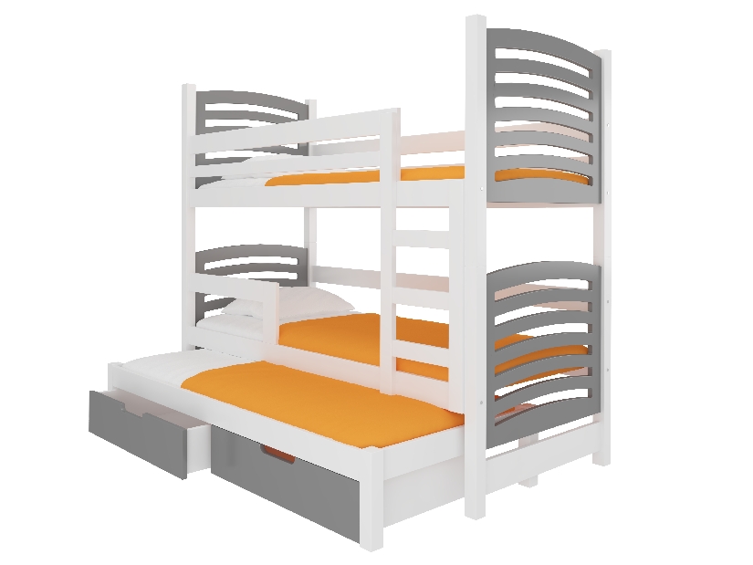 Patrová dětská postel 180x75 cm Stanislava (s roštem a matrací) (bílá + šedá)