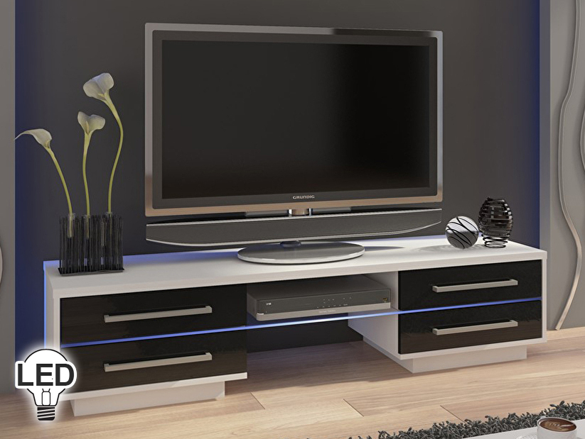 TV stolek/skříňka Laguna (bílá + lesk černý)