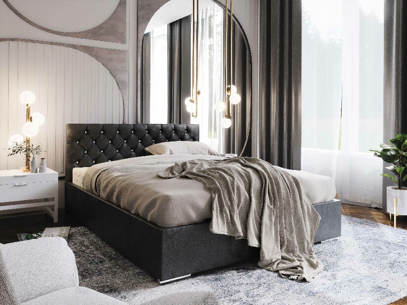 Manželská postel 140 cm Kerry (černá) (s roštem a úložným prostorem)