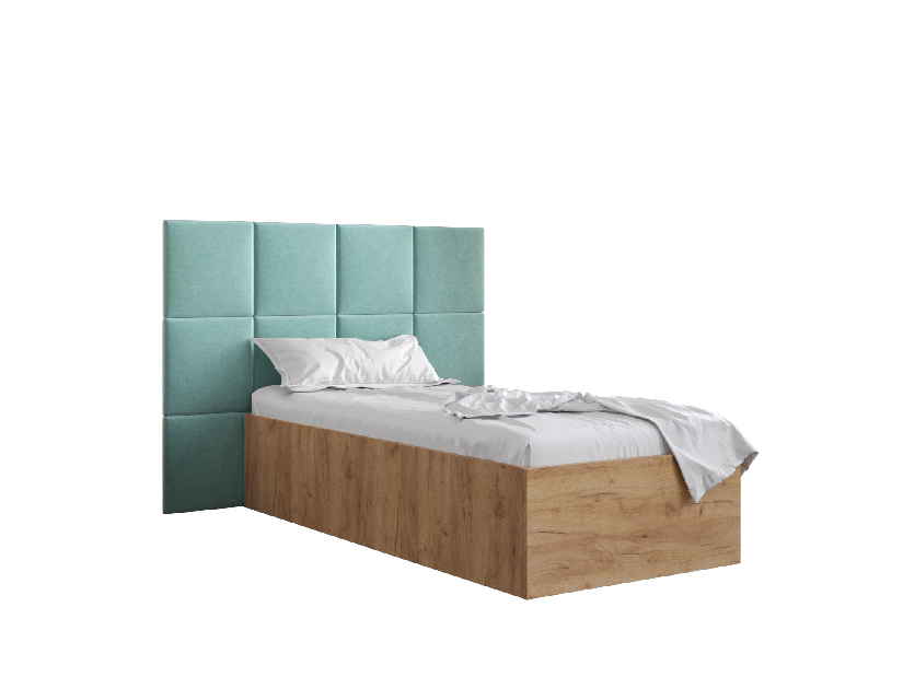 Jednolůžková postel s čalouněným čelem 90 cm Brittany 4 (dub craft zlatý + mátová) (s roštem)