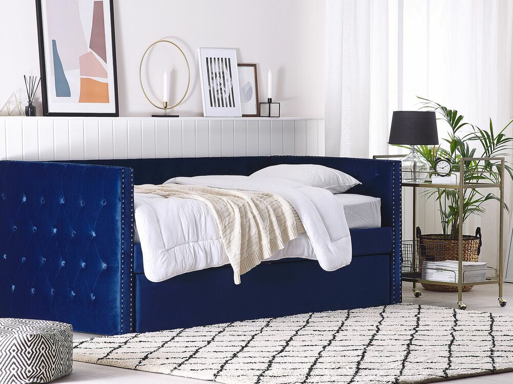 Rozkládací postel 90 cm GENSA (modrá) (s roštem)