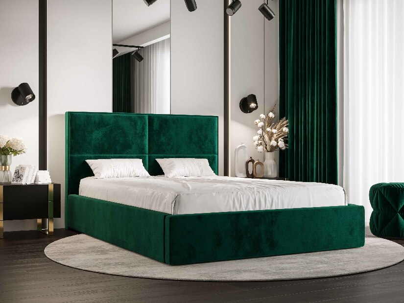 Manželská postel 140 cm Alfonso (tmavě zelená) (s roštem a úložným prostorem)