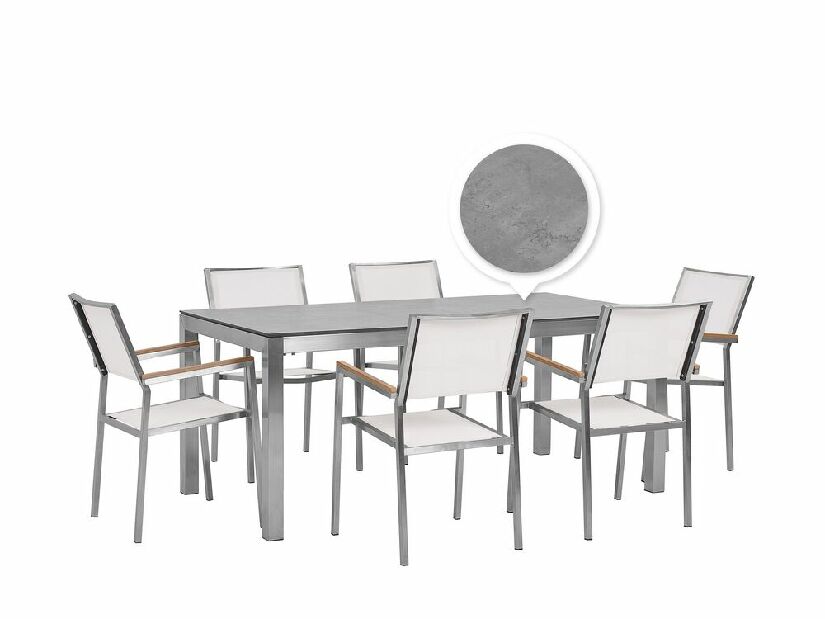 Zahradní set GROSSO (beton) (laminát HPL) (bílé židle) (pro 6 osob)