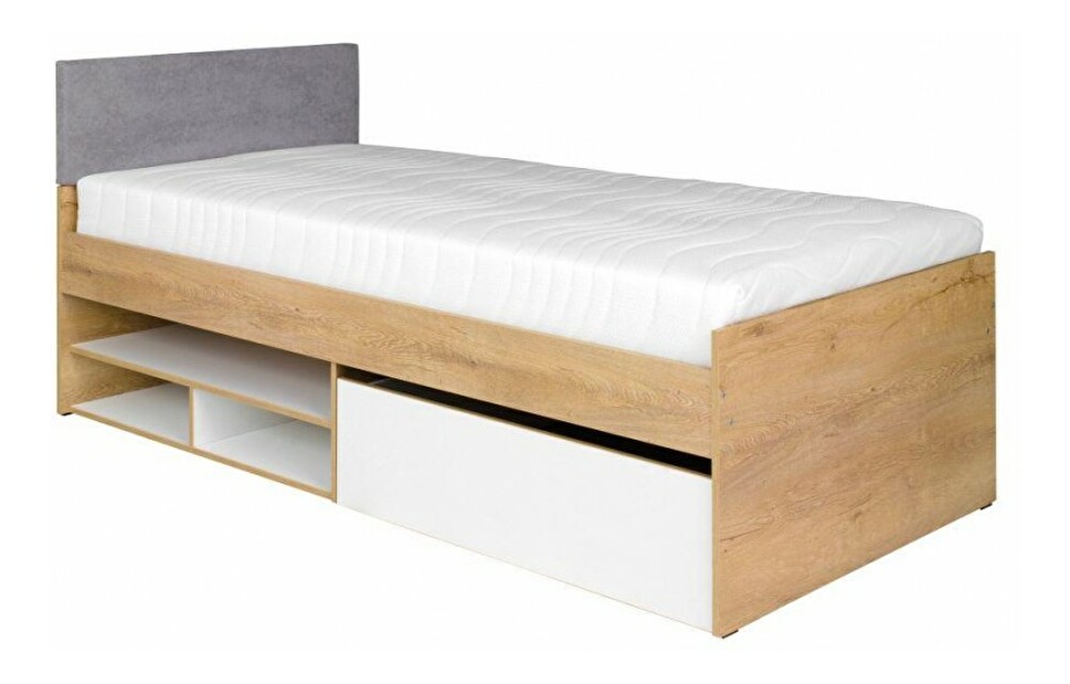 Jednolůžková postel Minley M7 (s roštem a úl. prostorem) (dub lefkas + bílá)
