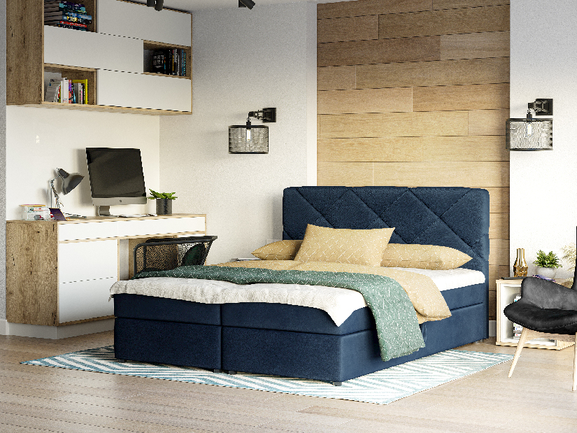 Manželská postel Boxspring 180x200 cm Karum (s roštem a matrací) (modrá)