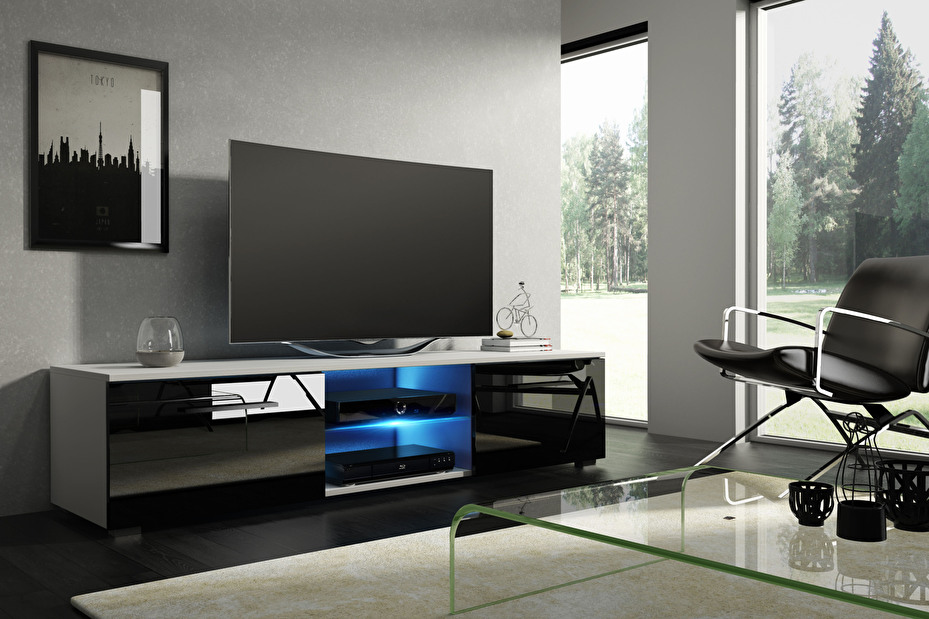 TV stolek/skříňka Moon (bílá + lesk černý)