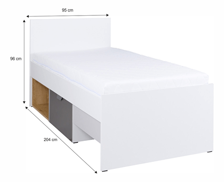 Jednolůžková postel 90 cm typ 15 Sinny (bílá + grafit + dub lefkas)