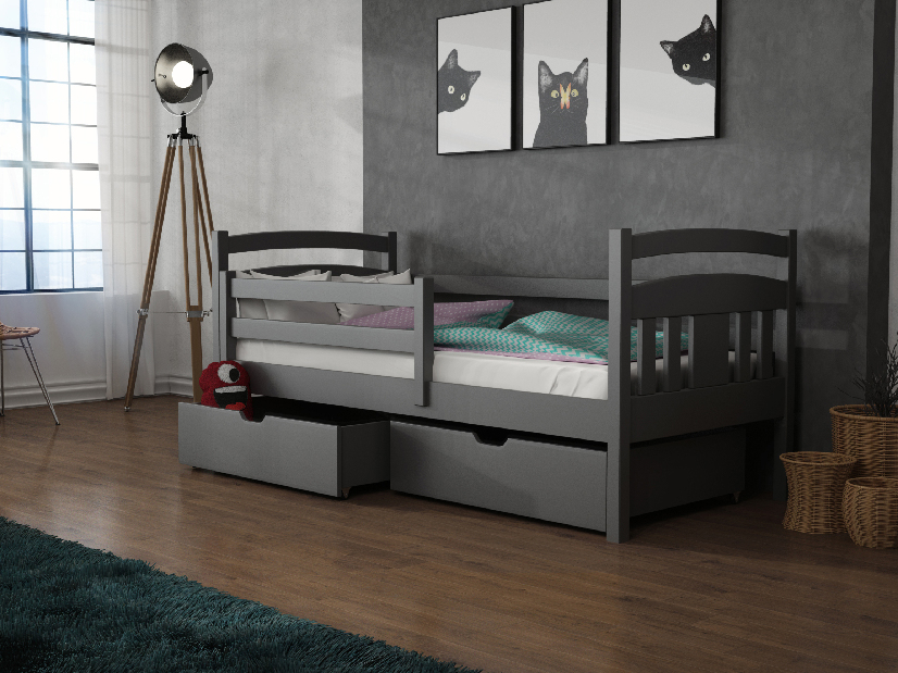 Dětská postel 80 cm Kayla (s roštem a úl. prostorem) (grafit)