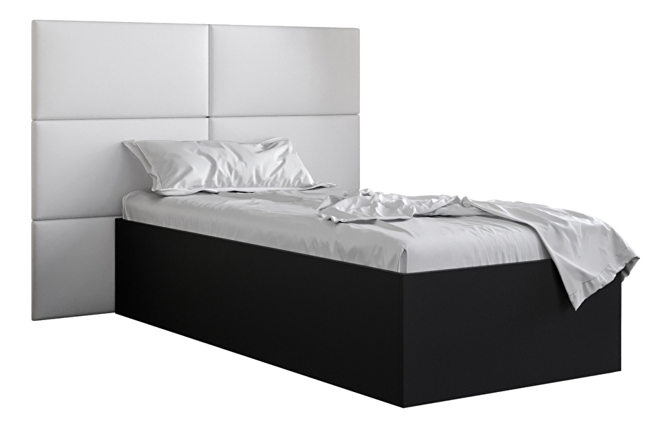 Jednolůžková postel s čalouněným čelem 90 cm Brittany 2 (černá matná + bílá) (s roštem)