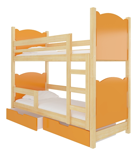 Patrová dětská postel 180x75 cm Marryann (s roštem a matrací) (borovice + oranžová)