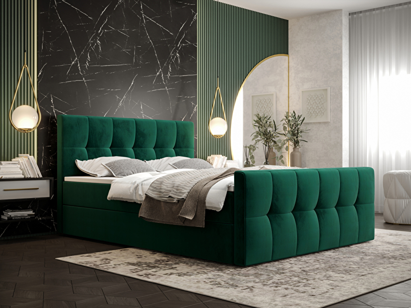 Manželská postel Boxspring 140 cm Macheta (olivová) (s matrací a úložným prostorem)