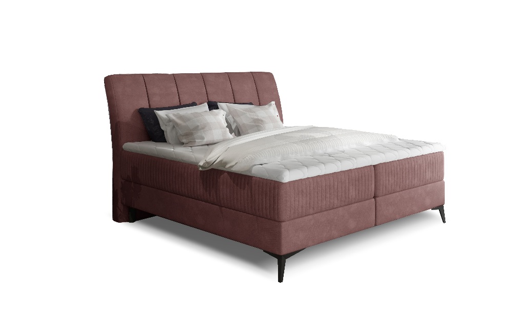 Manželská postel Boxspring 180 cm Alberto (tmavě růžová) (s matracemi)