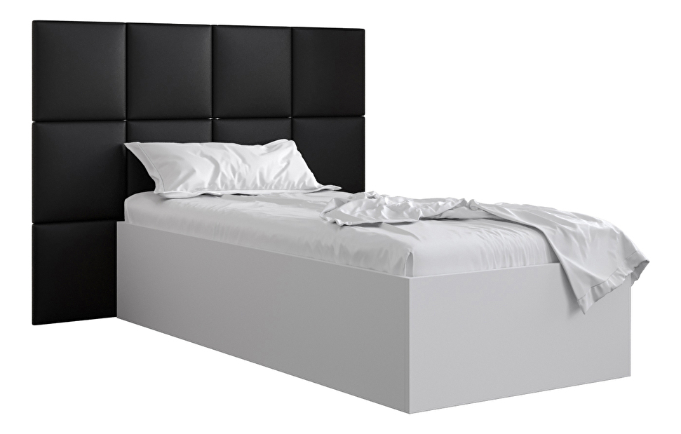 Jednolůžková postel s čalouněným čelem 90 cm Brittany 4 (bílá matná + černá) (s roštem)