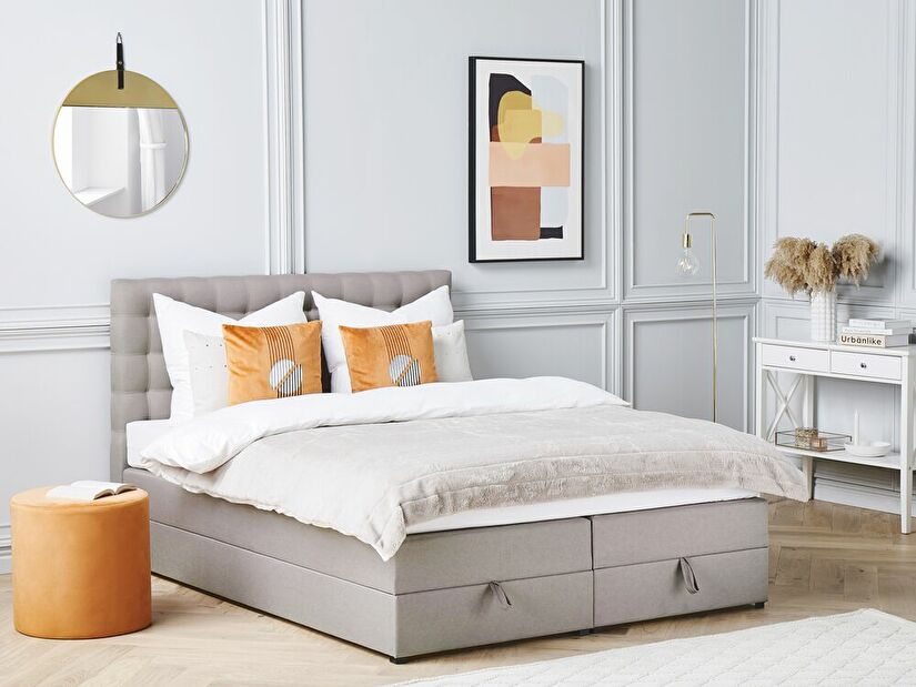 Kontinentální postel 160 cm MAGNEZ (šedá) (s matrací a úložným prostorem)
