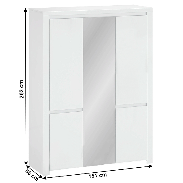 Šatní skříň Lafer 5D (bílá) (se zrcadlem)