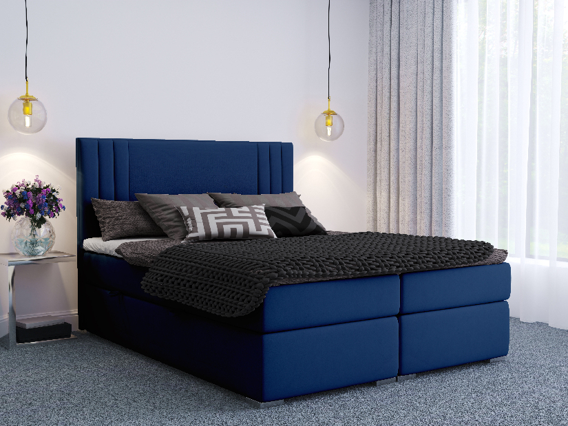 Kontinentální postel 160 cm Morcano (tmavě modrá) (s úložným prostorem)