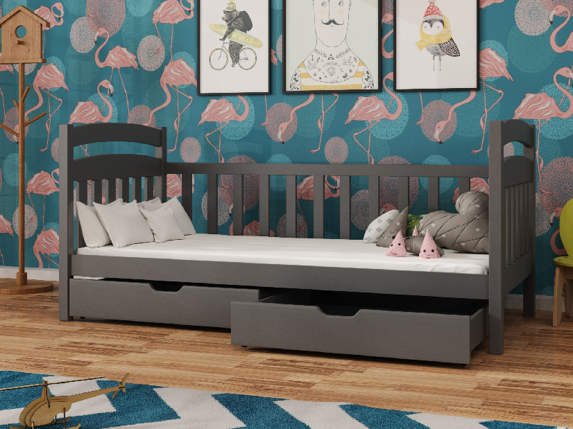 Dětská postel 80 cm Tobie (s roštem a úl. prostorem) (grafit)
