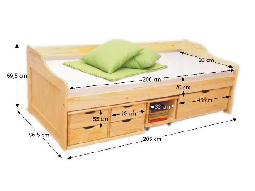 Jednolůžková postel 90 cm Maxi (masiv, s roštem)*bazár