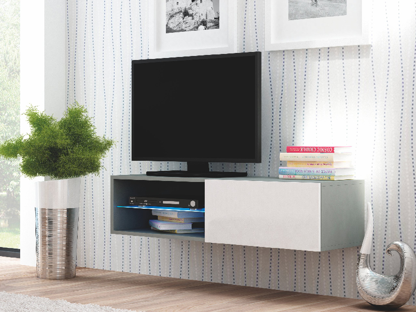 TV stolek/skříňka Livo RTV-120W (šedá + lesk bílý)