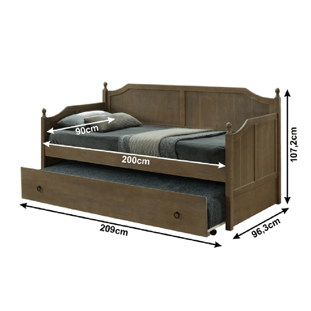 Jednolůžková postel s přistýlkou ​​90 cm Byrma (dub antický) (bez matrace)