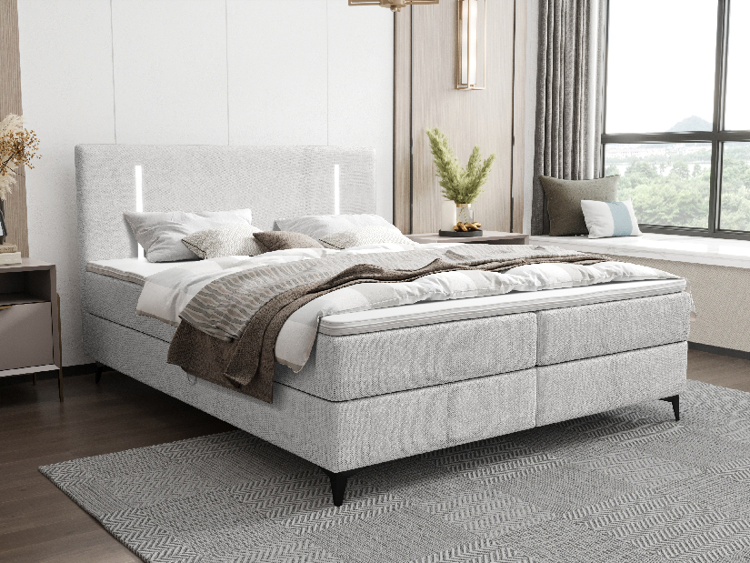 Manželská postel 200 cm Ortega Comfort (šedá) (s roštem a matrací, s úl. prostorem) (s LED osvětlením)