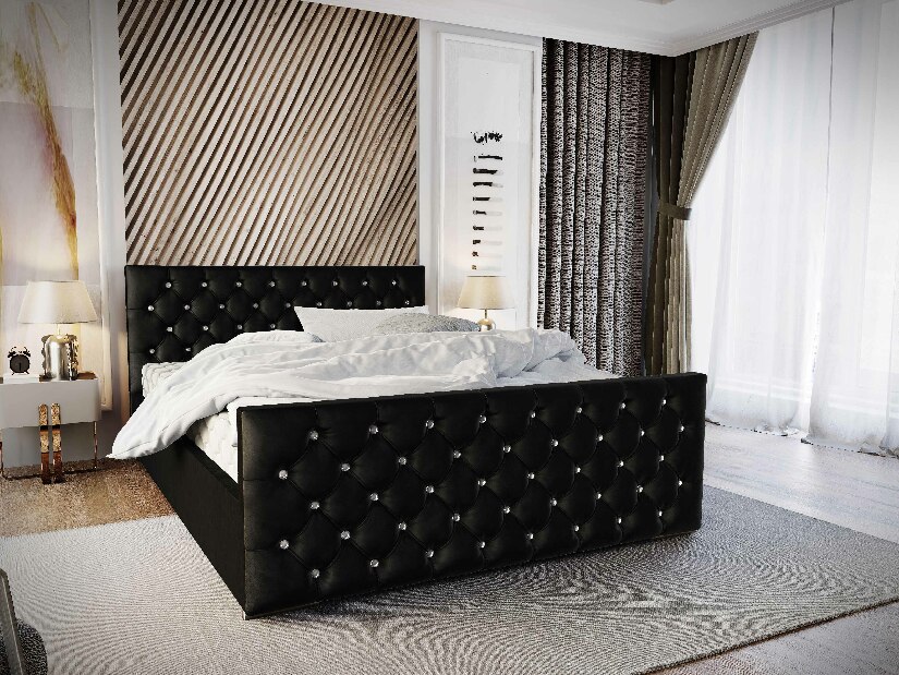 Manželská postel 180 cm Quintin (černá) (s roštem a úložným prostorem)