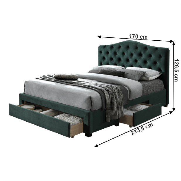 Manželská postel 160 cm Kelpea (s roštem) (smaragdová)