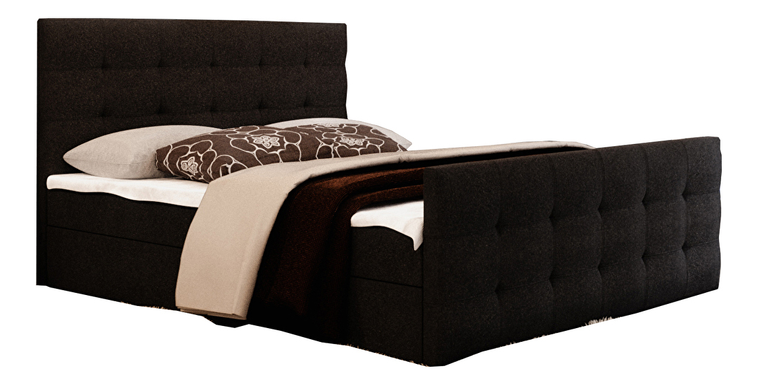 Manželská postel Boxspring 140 cm Milagros 2 (černá) (s matrací a úložným prostorem)