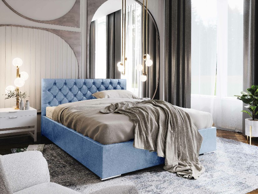 Manželská postel 140 cm Danita (světle modrá) (s roštem a úložným prostorem)