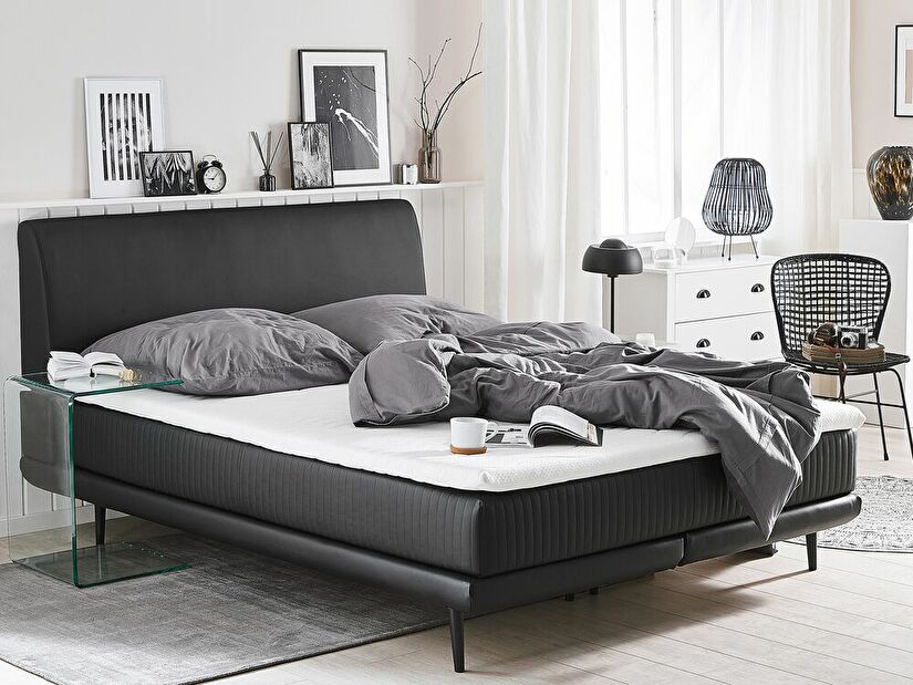 Kontinentální postel 140 cm MADOM (syntetická kůže) (černá) (s roštem a matrací)