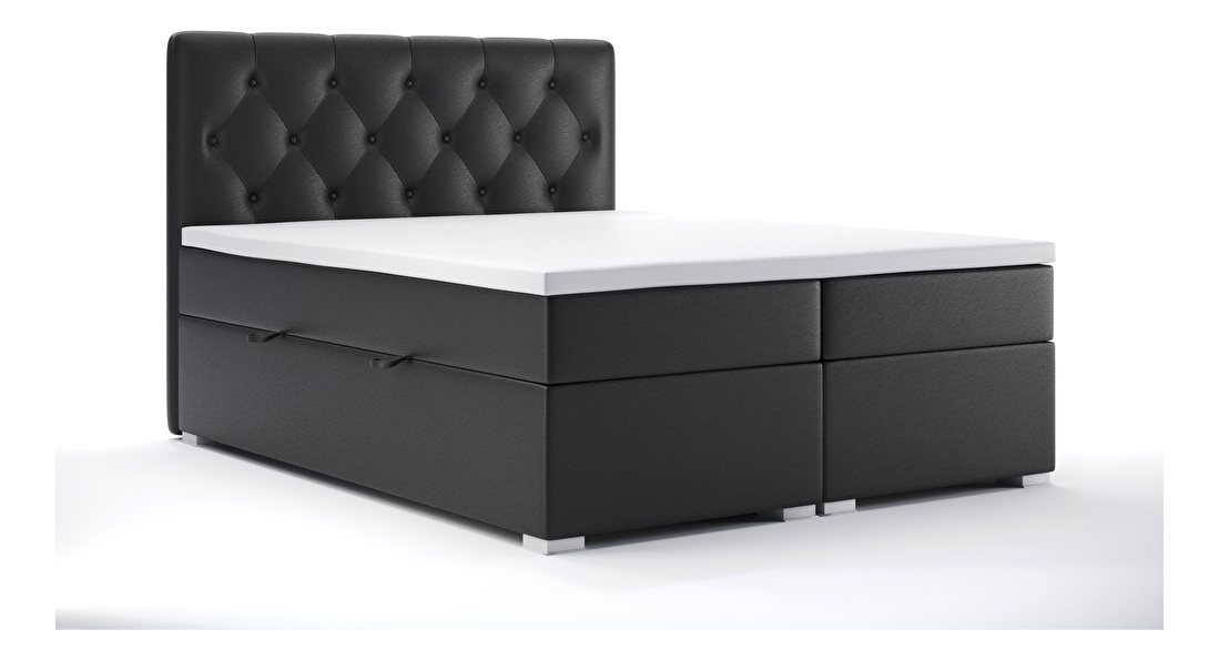 Manželská postel Boxspring 160 cm Ronda (černá ekokůže) (s úložným prostorem)