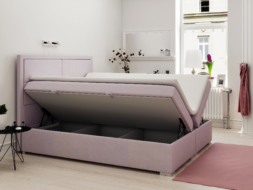 Kontinentální postel 180 cm Menorra (růžová) (s úložným prostorem)