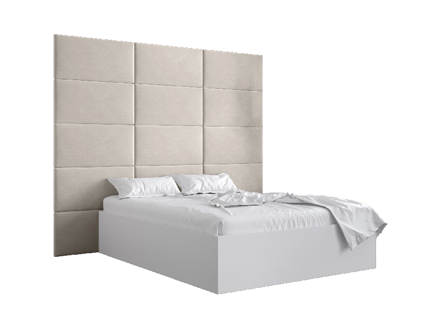 Manželská postel s čalouněným čelem 160 cm Brittany 1 (bílá matná + krémová) (s roštem)