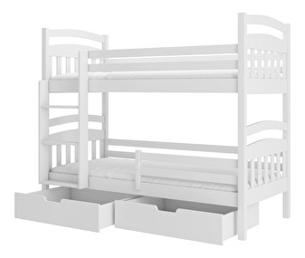 Patrová dětská postel 200x90 cm Adriana (s roštem a matrací) (bílá)