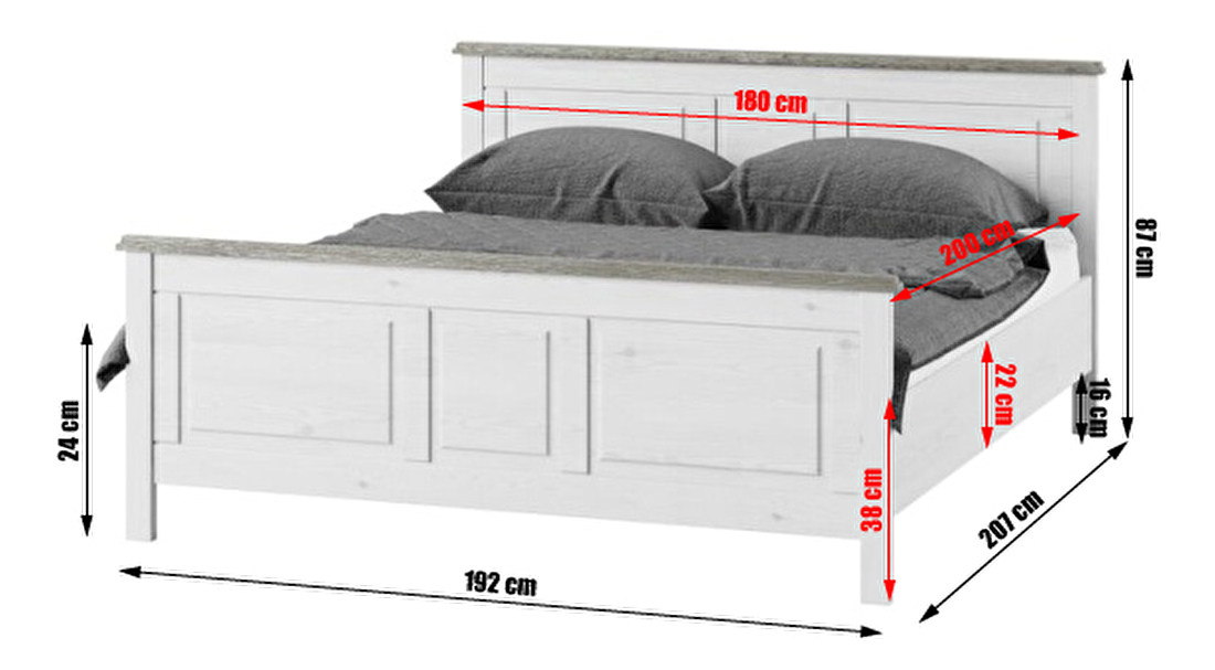 Manželská postel 180 cm Lunete LM18