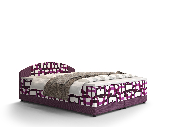 Manželská postel Boxspring 140 cm Orlando Comfort (vzor + fialová) (s matrací a úložným prostorem)