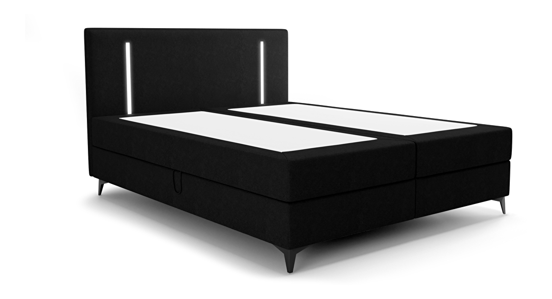 Manželská postel 160 cm Ortega Bonell (černá) (s roštem, s úl. prostorem) (s LED osvětlením)
