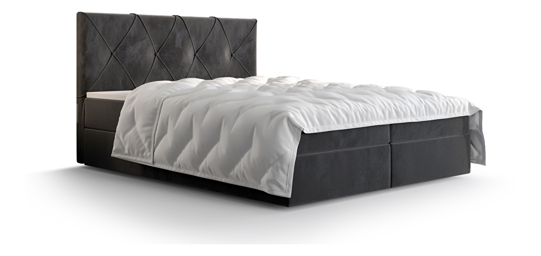 Manželská postel Boxspring 180 cm Athena (tmavě šedá) (s matrací a úložným prostorem)