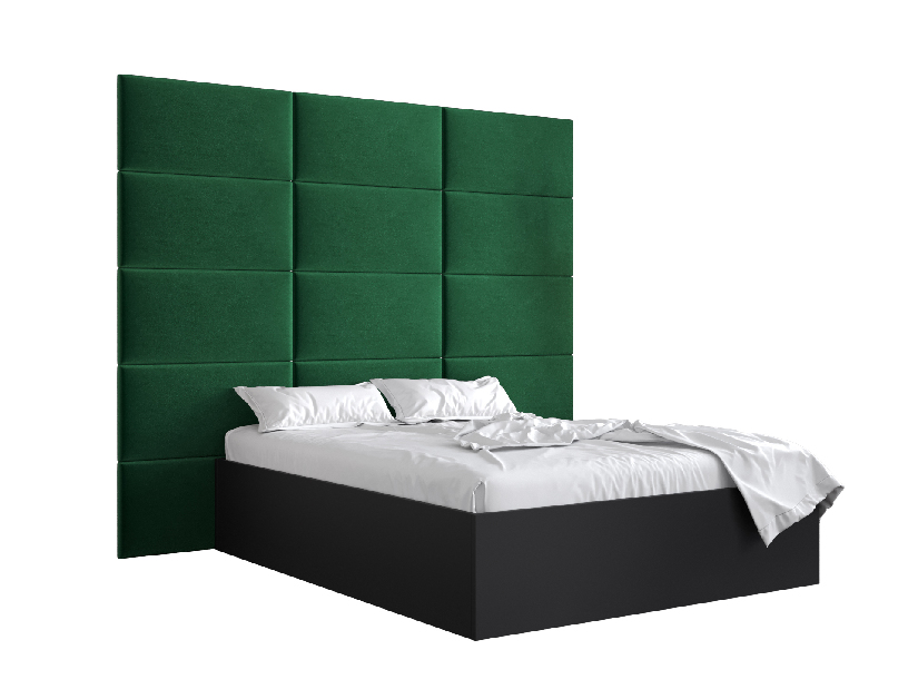Manželská postel s čalouněným čelem 160 cm Brittany 1 (černá matná + zelená) (s roštem)
