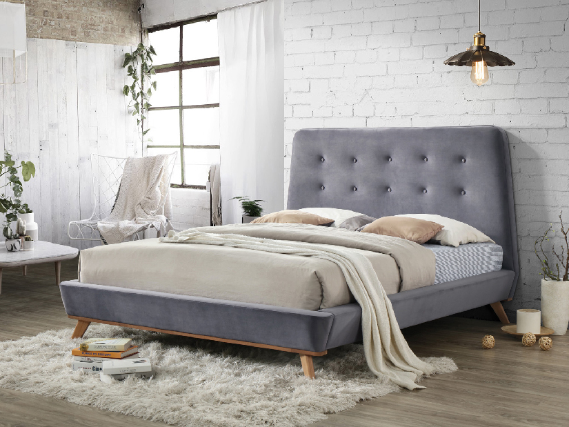 Manželská postel 160 cm Dona Velvet (šedá) (s roštem)