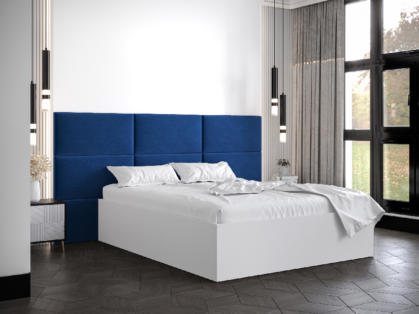 Manželská postel s čalouněným čelem 160 cm Brittany 2 (bílá matná + modrá) (s roštem)