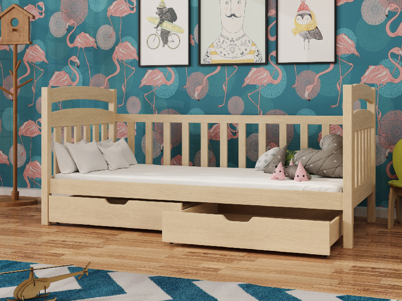 Dětská postel 90 cm Tobie (s roštem a úl. prostorem) (borovice)