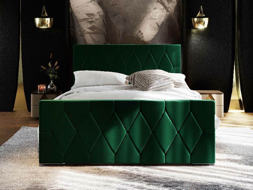 Manželská postel 160 cm Alex (tmavě zelená) (s roštem a úložným prostorem)