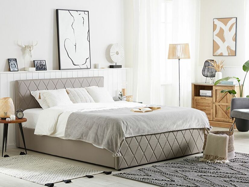 Manželská postel 140 cm ROFARIO (šedá) (umělá kůže) (s roštem a úl. prostorem)