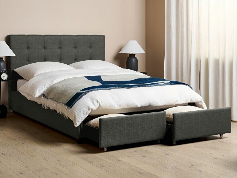 Manželská postel 140 cm ROLLA (s roštem a úl. prostorem) (tmavě šedá)