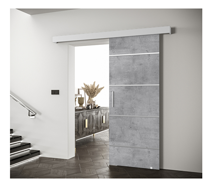 Posuvné dveře 90 cm Sharlene IV (beton + bílá matná + stříbrná)
